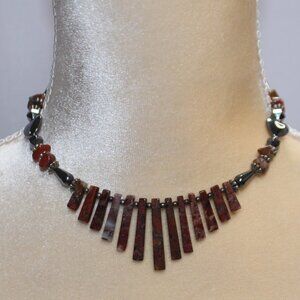 Red Jasper, Hematite and Silver Wrap Necklace